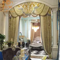 High-end Luxury European-style Palace Golden Velvet Jacquard Stitching Curtains for Living Room Bedroom Villa Custom Decoration