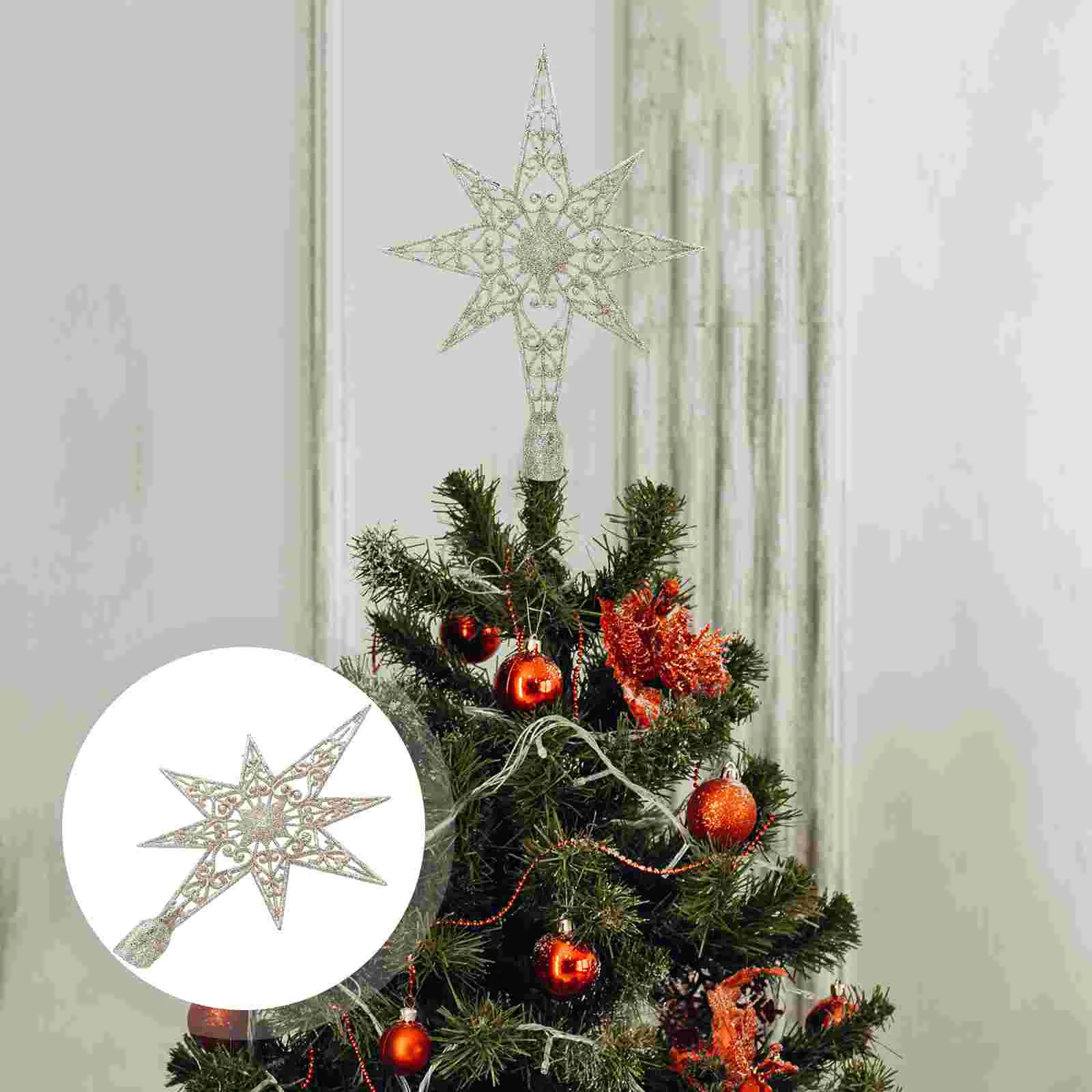 

Sticky Powder Christmas Tree Top Star Silver Home Decor Pentagram Topper Plastic Decoration
