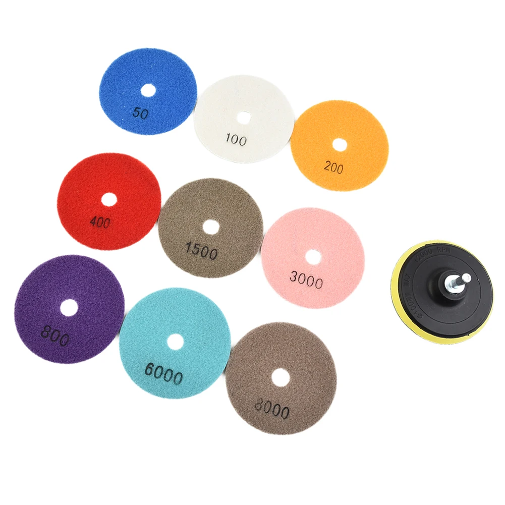

11PCS Wet/Dry Diamond Polishing Pads 4inch With 5/8-11 Backer For Grinder 50grit -8000grit Polishing Pad 9 Options