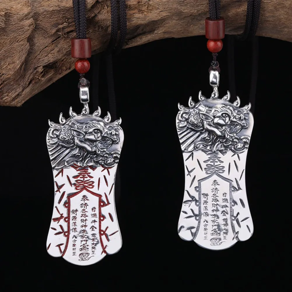 China Taoist Kaiguang Cinnabar Bagua Sterling Thai Silver Necklace Versatile Pendant
