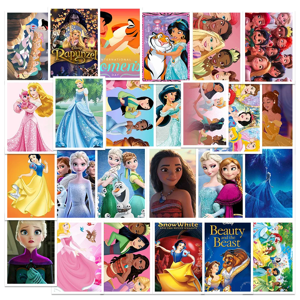 25pcs Cartoon Disney Princess Stickers Frozen Poster Sticker Waterproof For Kids DIY Luggage Laptop Skateboard  Decals