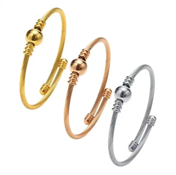 

Stainless Steel Open Cable Wire Bangles Bracelets for Womens Silver Plated Famous Brand Jewelry Ladies Cuff Bangle