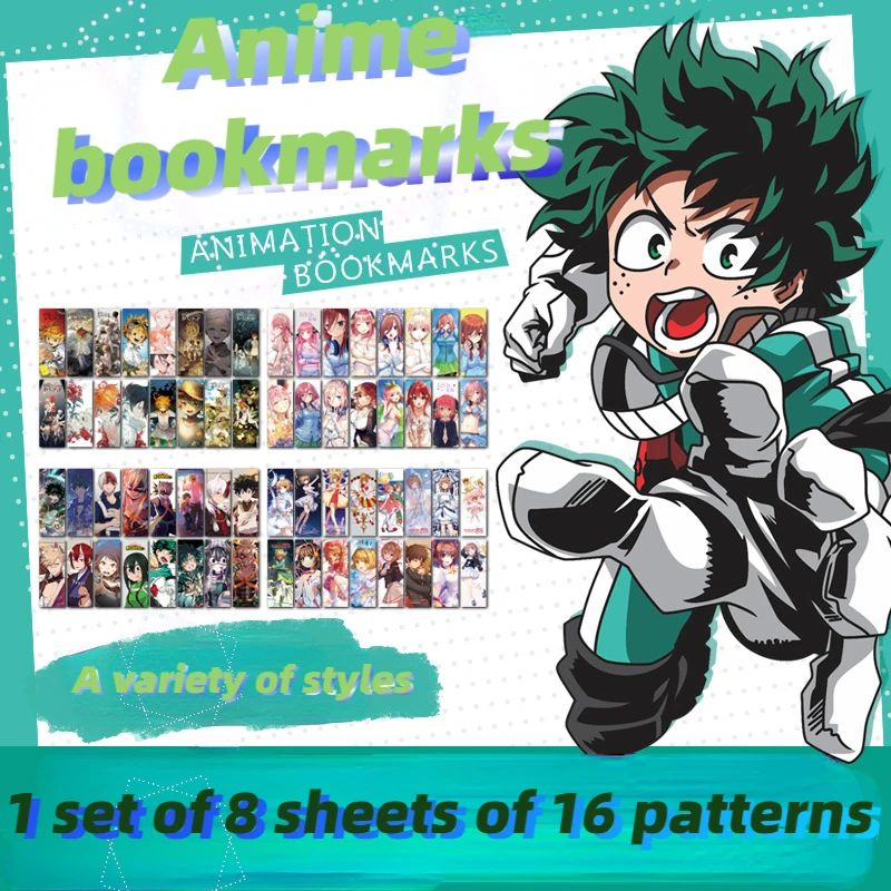

New Anime Bookmark My Academy Fashion and Interesting Library Book Mark White Card Double Sided 8 Sheets 16 Patterns