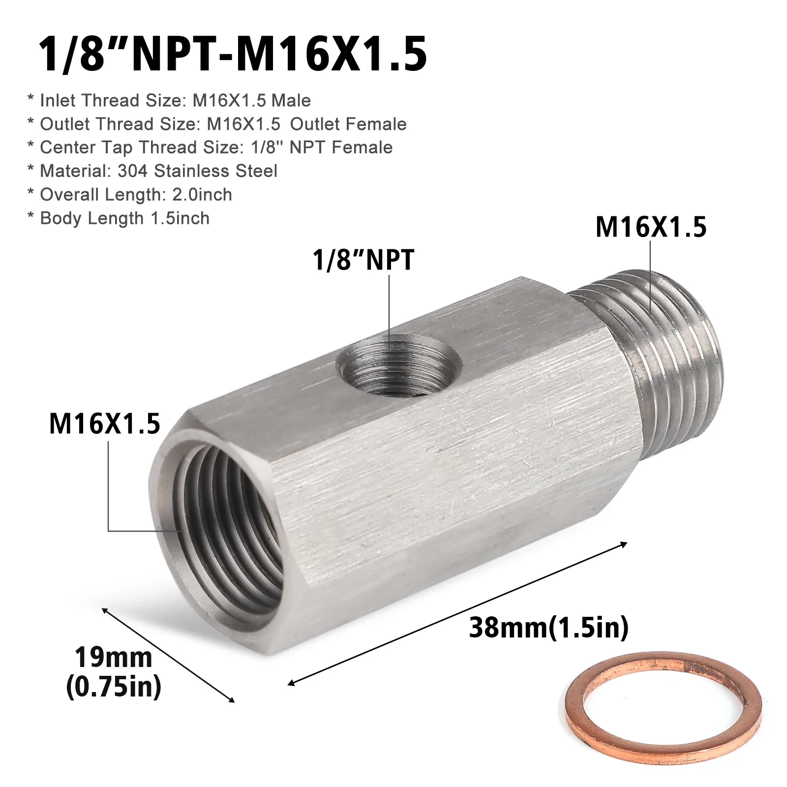 

Переходник-тройник из нержавеющей стали 1/8 NPT на M10, M12, M14