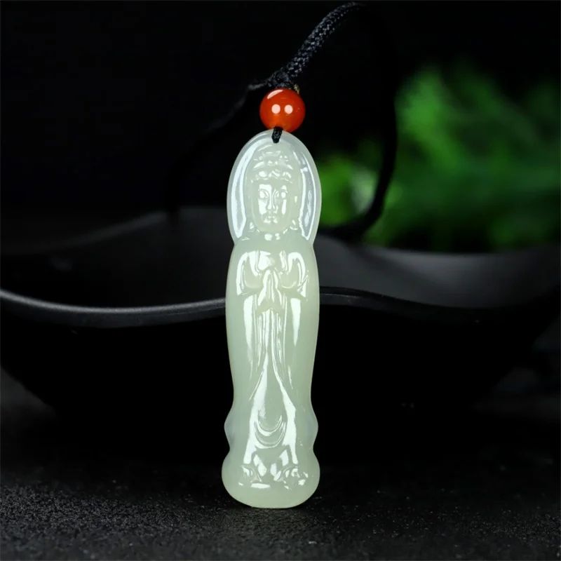 

Hot Selling Natural Hand-carve Hetian Yu Cyan Guanyin Necklace Pendant Fashion Jewelry Accessories Men Women Luck Gifts1
