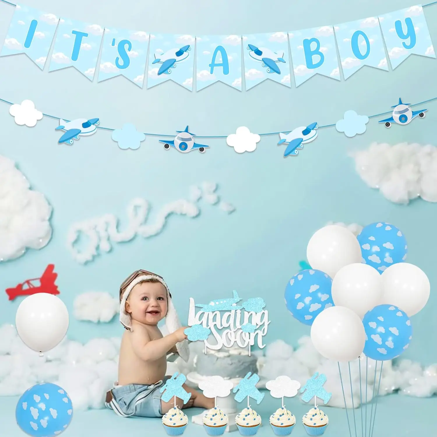Сюрприз самолет декор для детского душа баннер мальчика воздушные шары небесная
