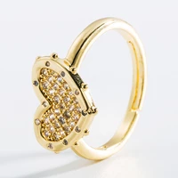 fashion gold color metal heart zircon open ring punk vintage geometric adjustable ring for women party jewelry gift