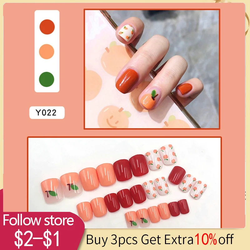 

24pcs Square False Nails Tangerine Decorate Manicure For Women Girl Fashionable Manicure Tool Wearable Press On Fingernail Tips