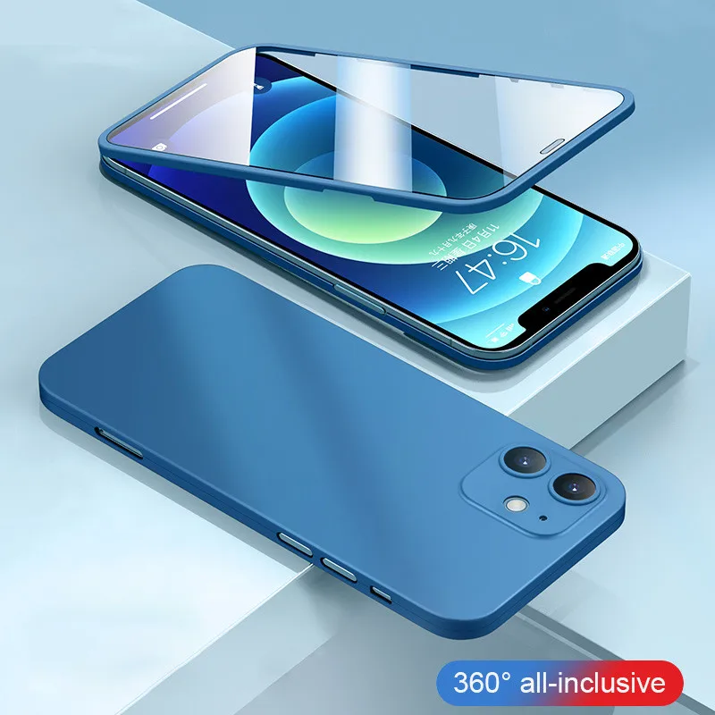 

Ультратонкий чехол с полным покрытием 360 градусов для iPhone 12 Pro Max 12 Mini, чехол для iPhone 11 Pro X XR XS Max 11Pro, чехол из закаленного стекла