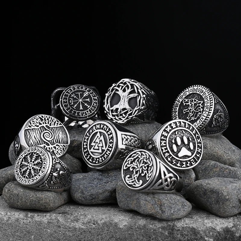 

Wholesale Price Viking Gothic Stainless Steel Odin Runes Ring Men Wedding Rings Womens Band Jewelry Gift Anel