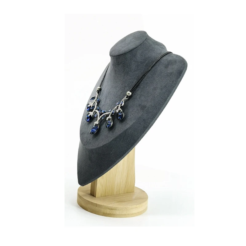 Модное ожерелье из бамбука и бархата серого цвета с подставкой | Украшения