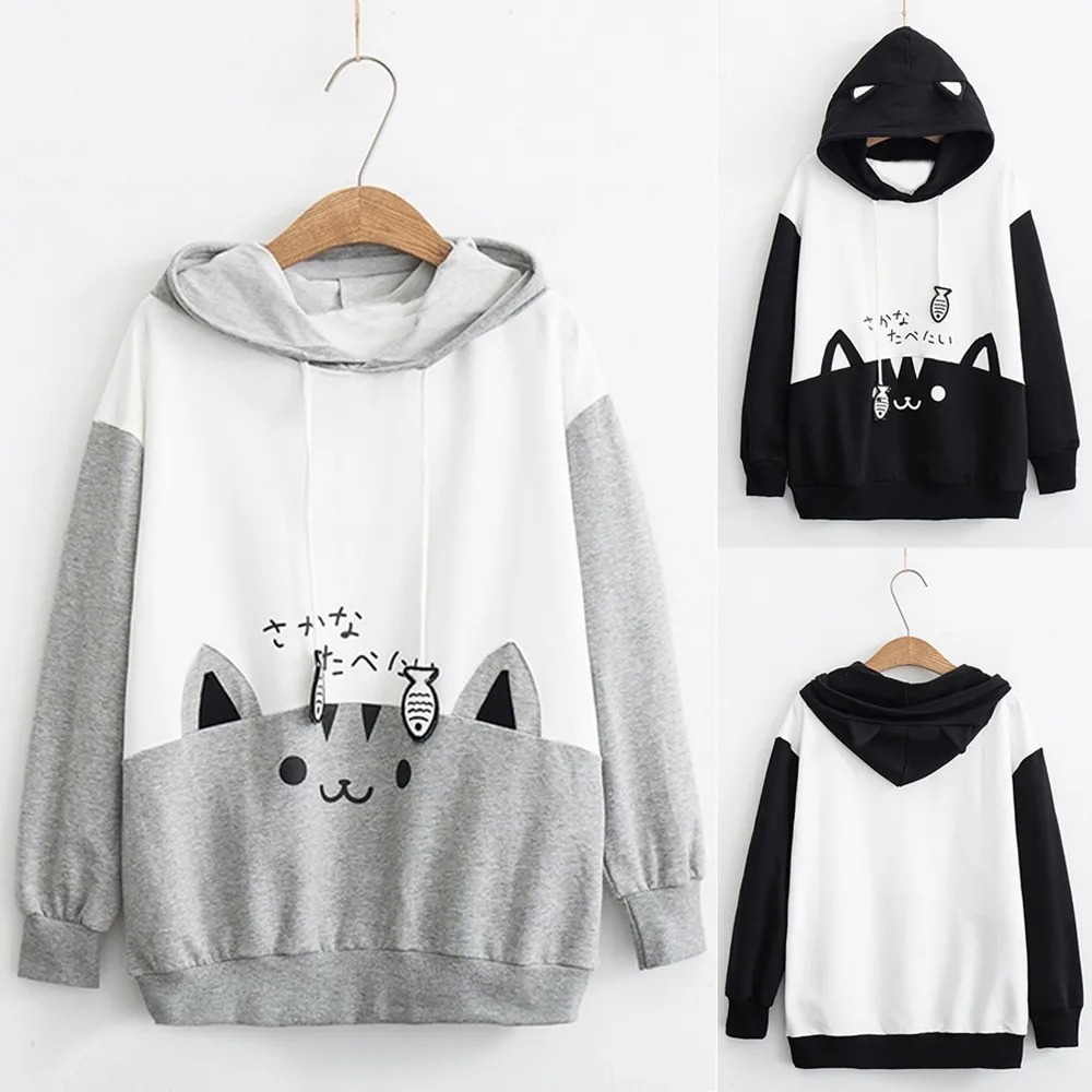 

2023 Women sweatshirt Harajuku Neko Cat Men Hoodie Pullover Lolita Junior Cute Ear Hoody Pullover Student Girls Spring School