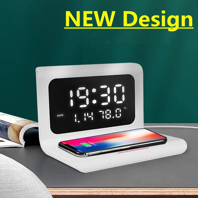 15W Wireless Charger Pad Stand with Alarm Clock Thermometer 