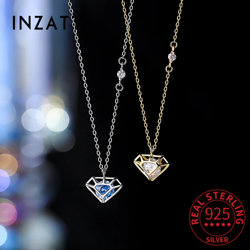 

INZATT Real 925 Sterling Silver Hollow Zircon Heart Choker Necklace For Fashion Women Classic Fine Jewelry Minimalist Bijoux