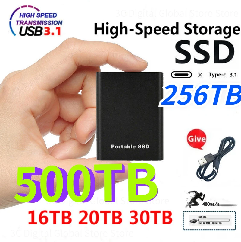 

Portable SSD HDD 1TB 2TB 64TB 256TB External Hard Drive 8TB 4TB Solid State Drives 500GB Hard Disk USB 3.1 16TB SSD for Laptop