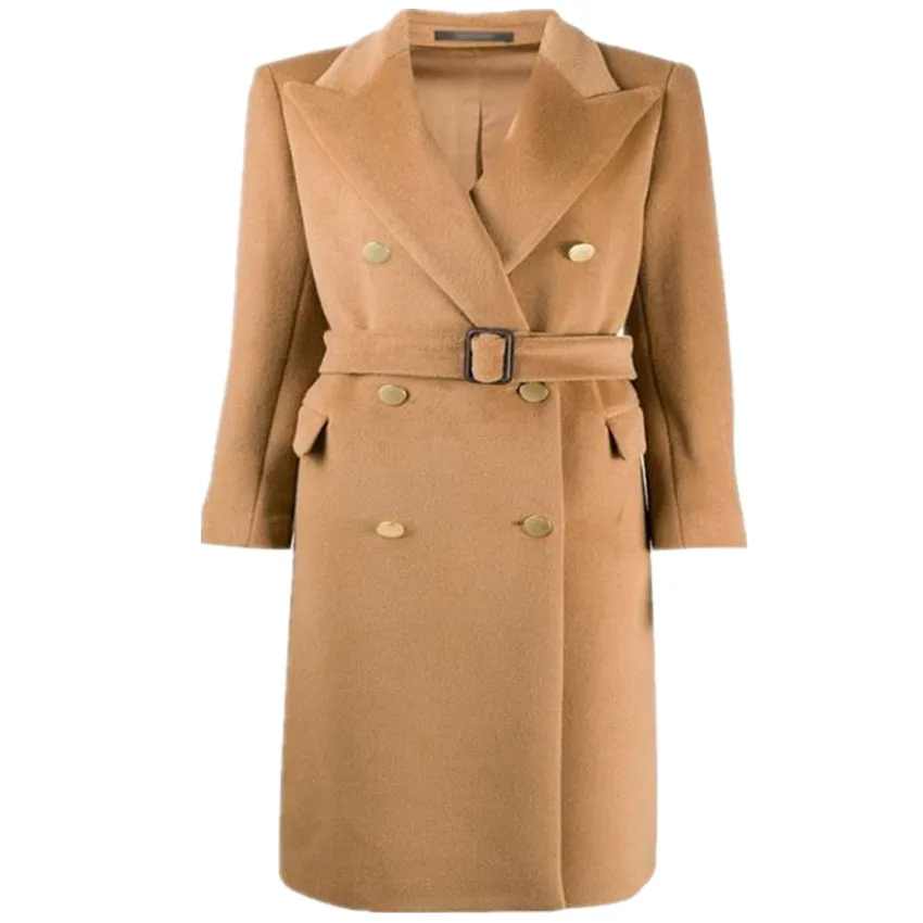 

Autumn Winter Fashion OL Woolen Coat Women Slim Double Breasted Wool Blends Coat Office Lady