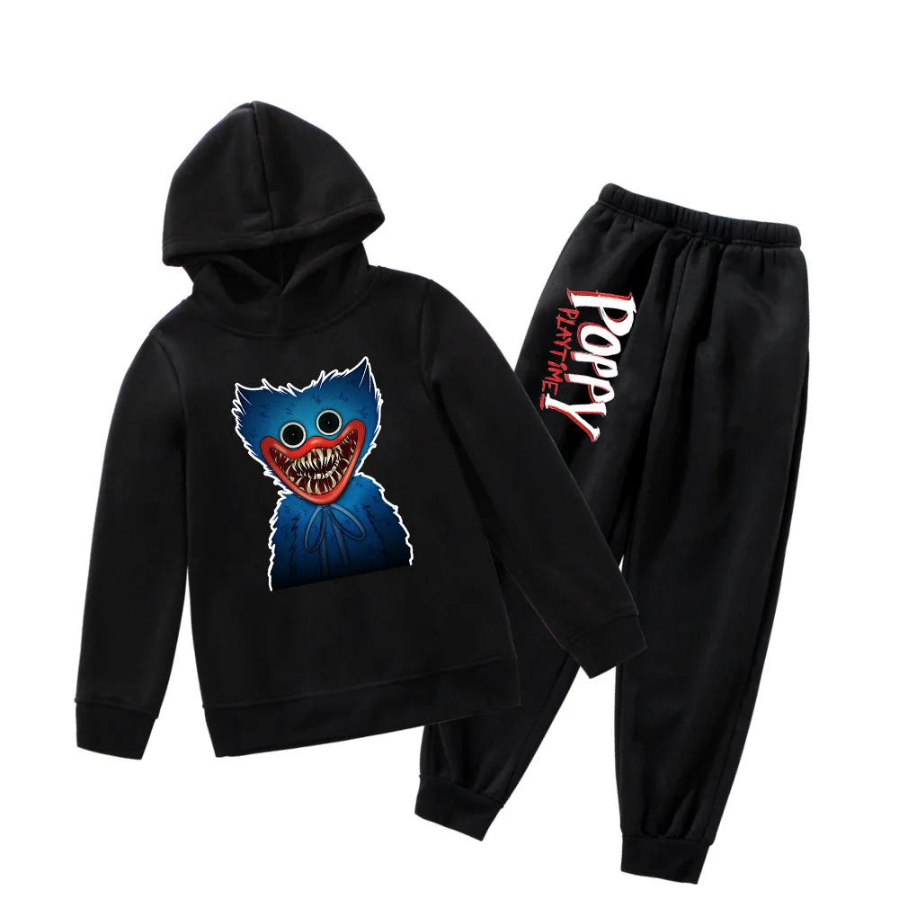 

Poppy Playtime Black Sweatshirt and Pants Two Piece Kids Sets Casual Boys Girls Hoodie+Sweatpants Suits Autumn Casual Sportswear