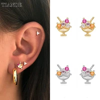 tiande silver color gold plated stud earrings for women colour zircon piercing womens huggie earrings 2022 jewelry wholesale