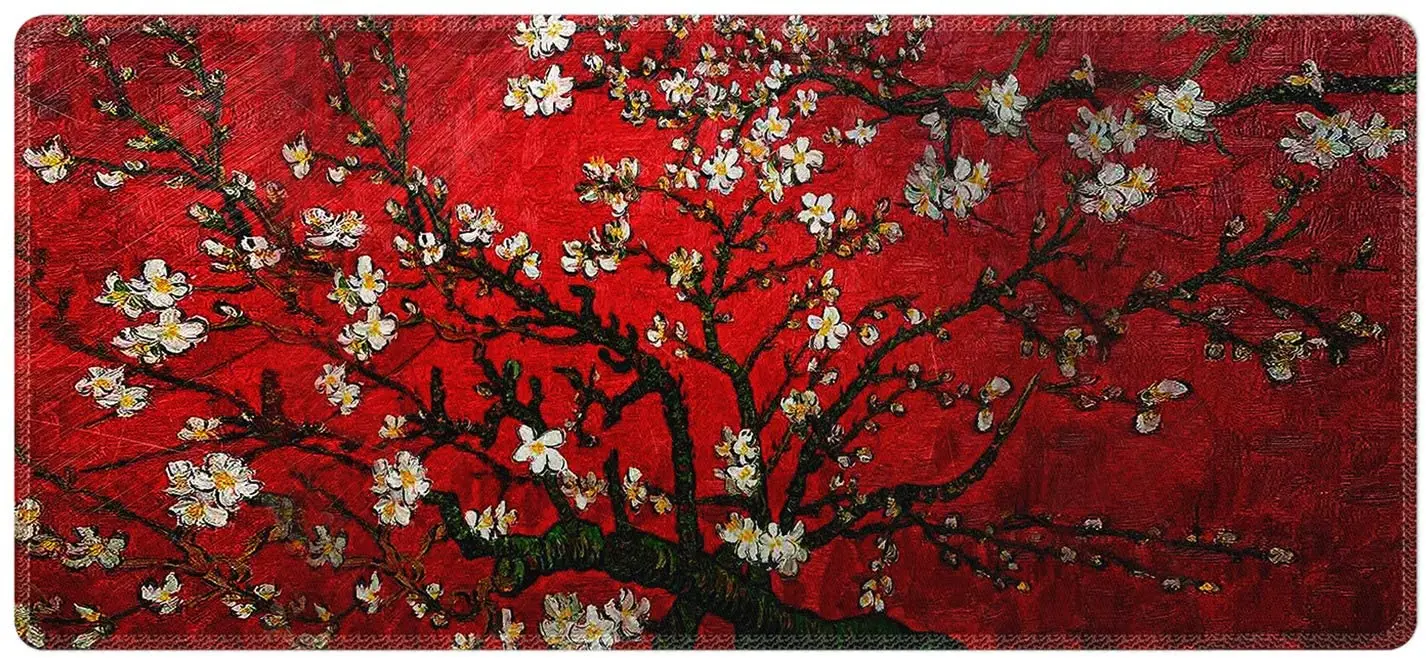 

Meffort Inc Extra Large Extended Gaming Desk Mat Non-Slip Rubber Pads Stitched Edges Mouse Pad 35.4 x 15.7 inch - Cherry Blossom