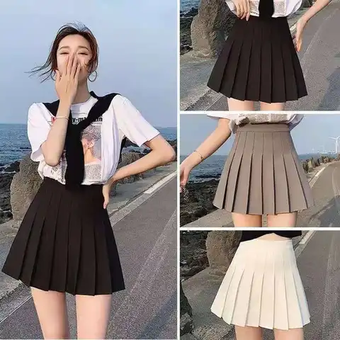 2023 Solid Color Pleated Skirts Women Fashion High Waist Preppy Style Mini Skirt Girls Korean Chic Street A-line Skirt XXXL