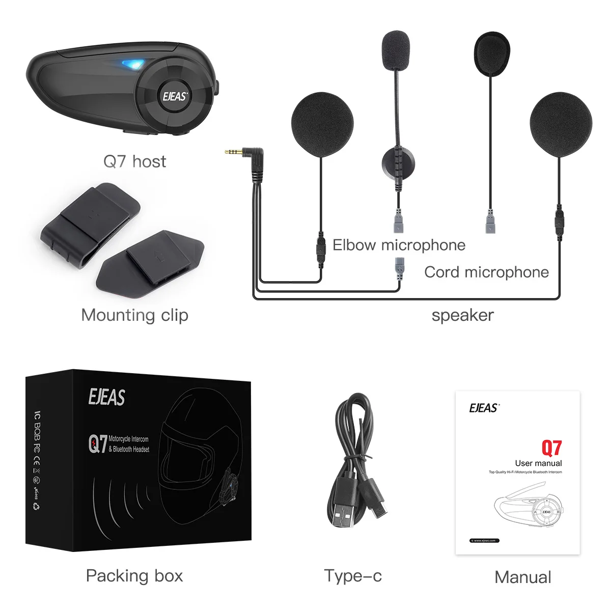 

EJEAS Q7 Bluetooth 5.0 Waterproof Motorcycle Helmet Headset Intercom Wireless Stable Transmission High Quality Voice Assistant
