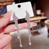 new shiny rhinestone pendant claw chain long tassel womens earrings dinner party wedding fashion statement jewelry accessories
