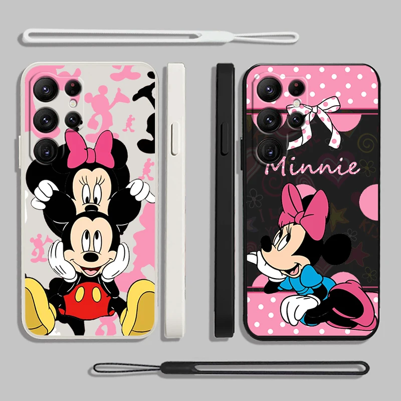 

Liquid Rope Phone Case For Samsung S23 S22 S21 S20 FE S10 Plus Lite Ultra 5G Cover Shell Cute Mickey Mouse Pink Cover Shell Capa