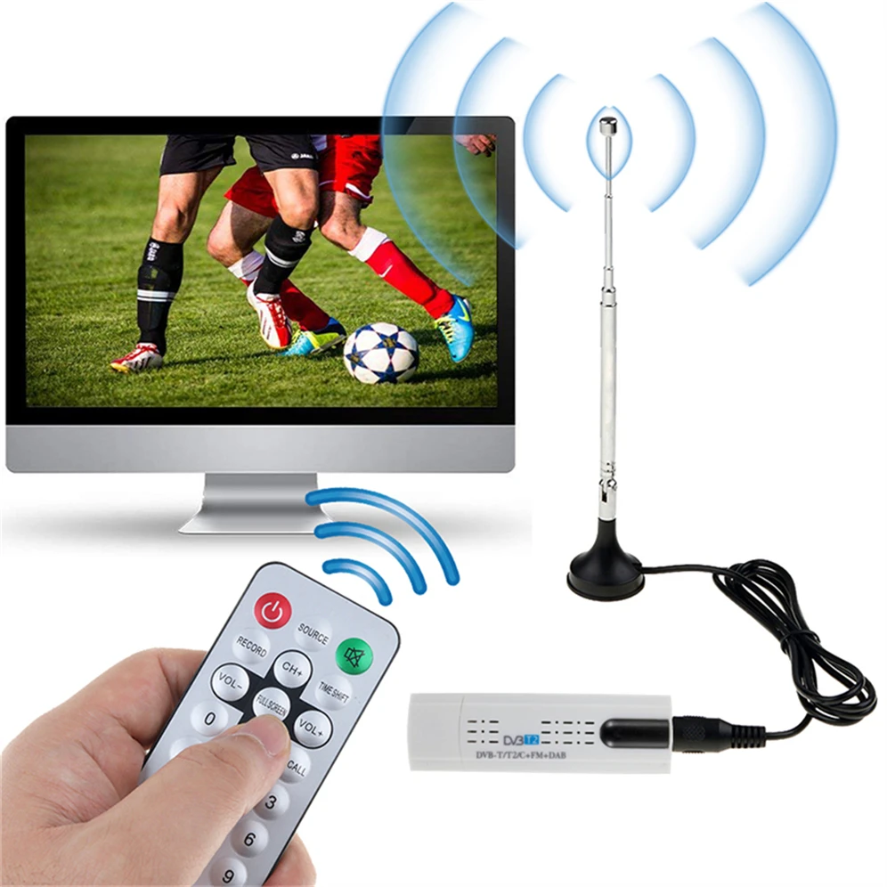 Grwibeou Digital Antenna USB 2.0 HDTV TV Remote Tuner Recorder&ampReceiver for DVB-T2/DVB-T/DVB-C/FM/DAB Laptop PC |
