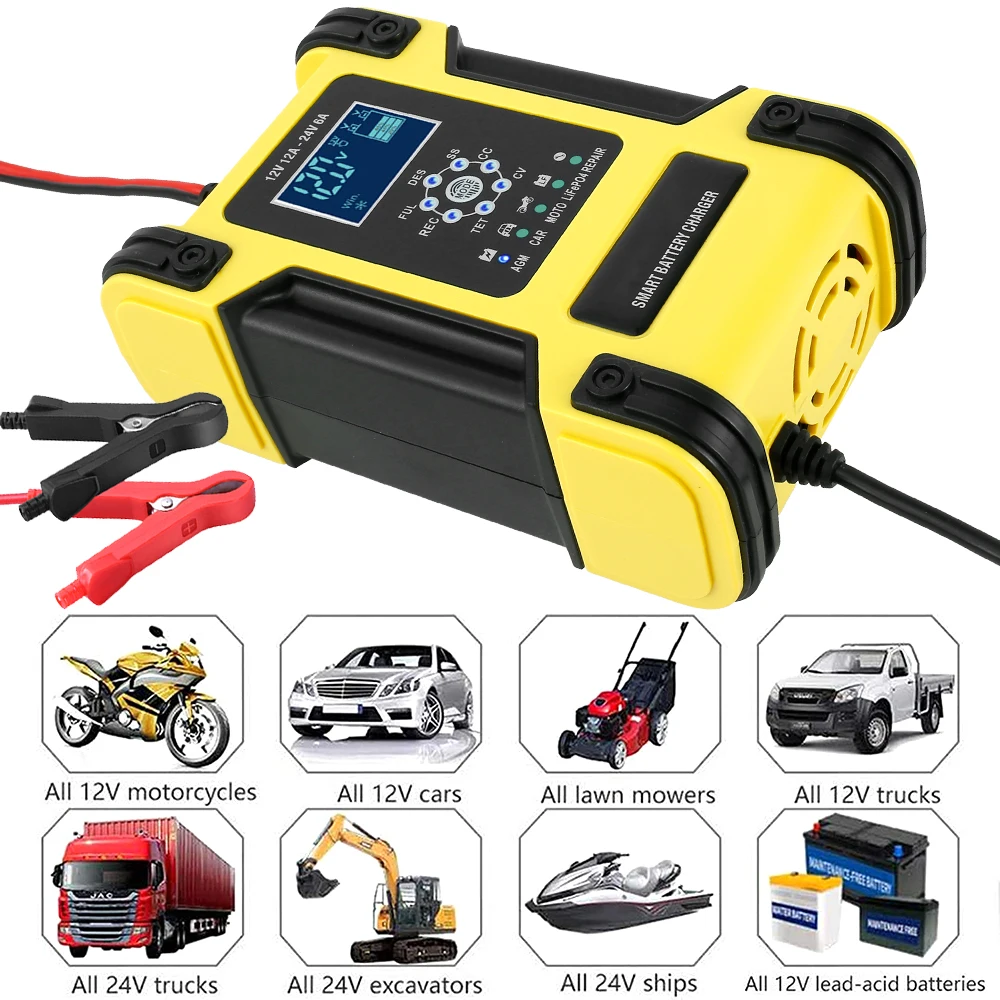 

new Car Battery Charger 12V/24V 12A Automatic Battery Charger with 7-Step Charging Repair Function LCD Display Intelligent