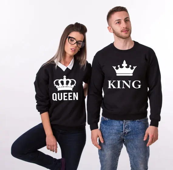 Толстовка для влюбленных пуловер Топ с длинным рукавом толстовки King Queen пар на