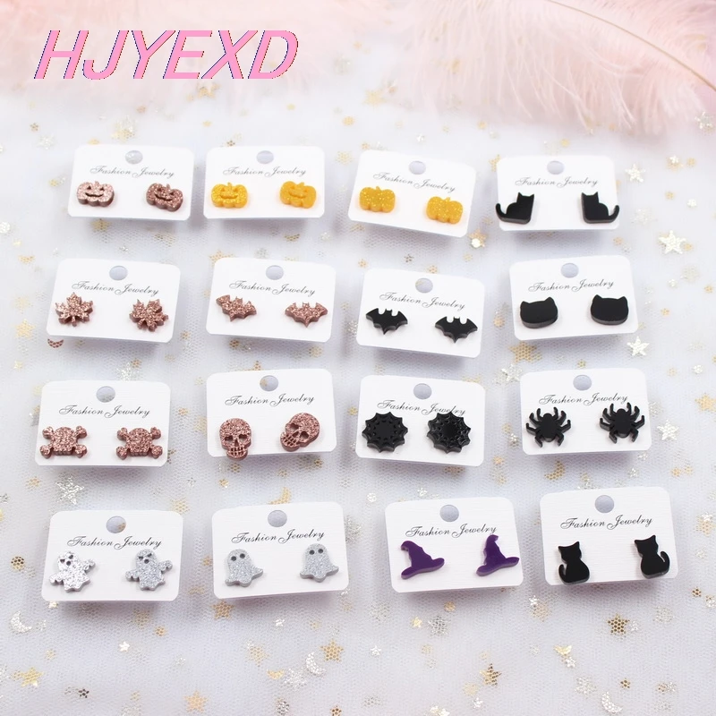 12/14 мм блеск акриловые серьги-гвоздики в форме черепа паук тыквы призрачная