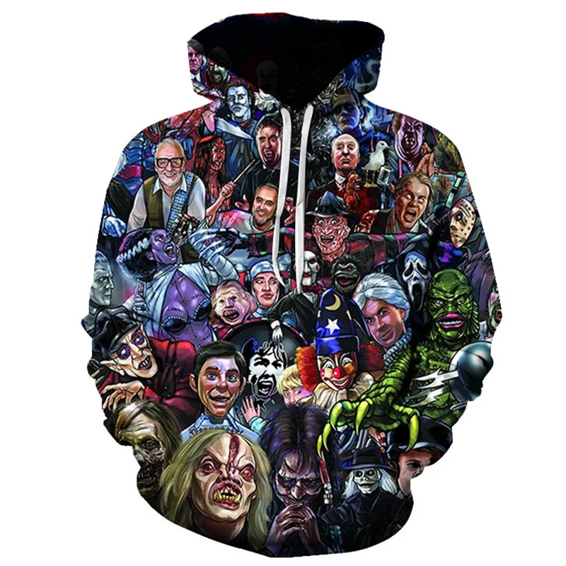 

2023 Halloween Clown Hoodies Men Horror Movies 3D Printed Pullover Sweatshirts Women Cool Hip Hop Streetwear Sudaderas Oversized