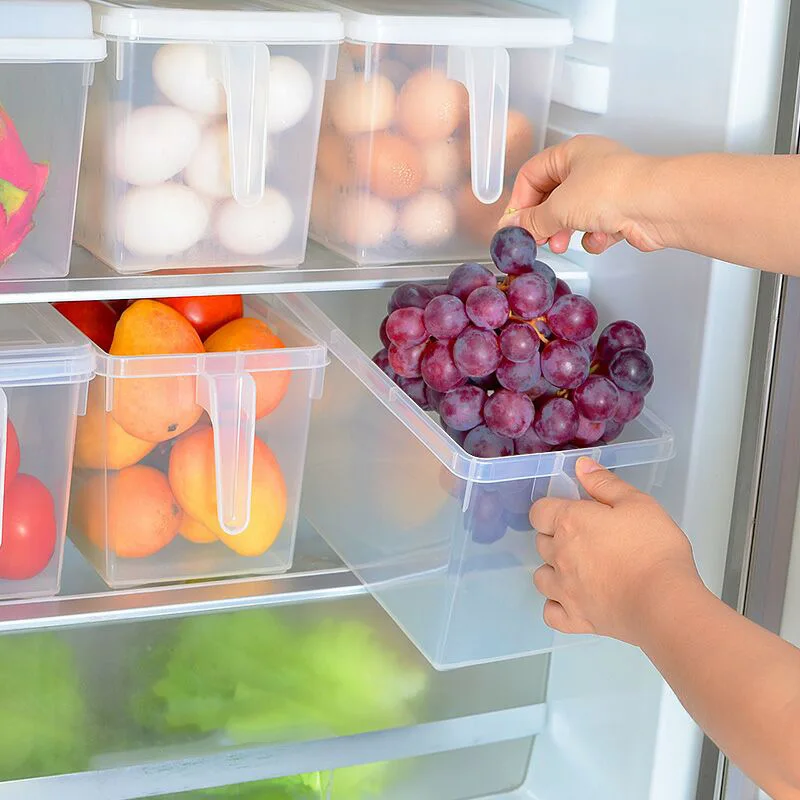 

3 PCS 4.7L Kitchen Refrigerator Box Transparent Cover Plastic Handle Egg Food Preservation Miscellaneous Grain Storage Box