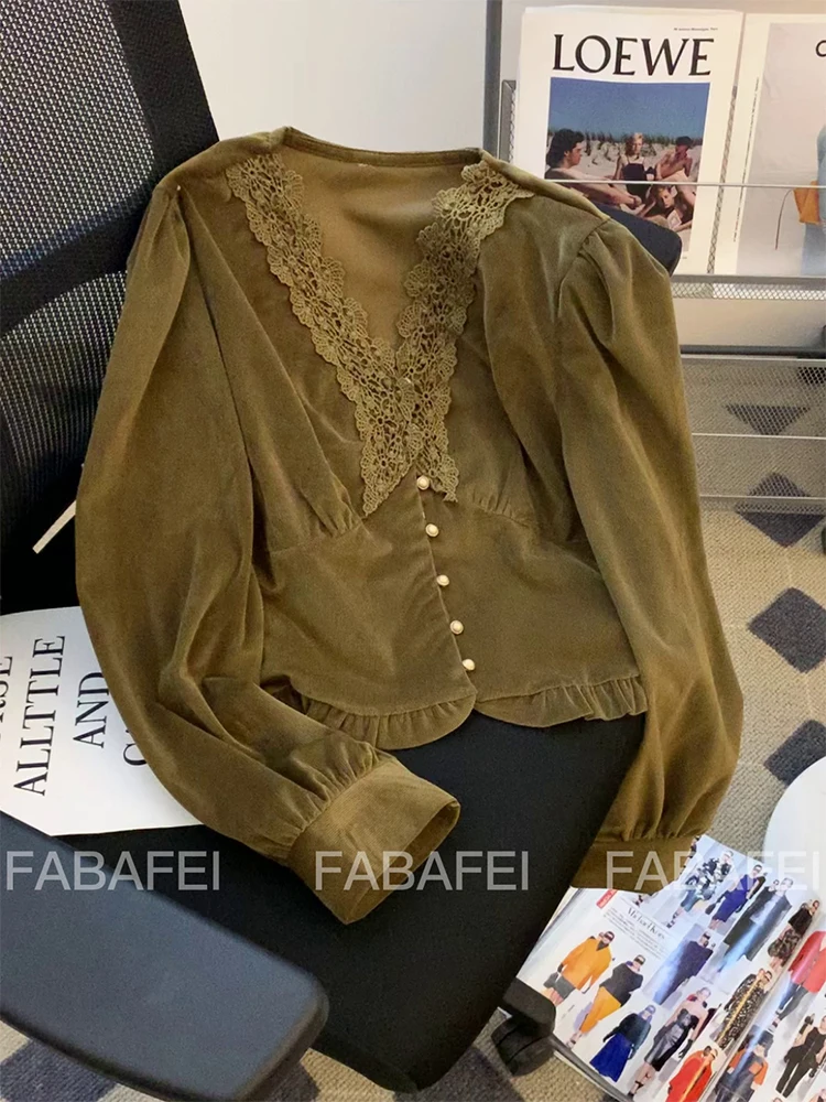 

Women's Shirts and Blouses Y2k Vintage Korean Harajuku 2000s Elegant Kawaii Long Sleeve V-Neck Shirt Top 90s Clothes Autumn 2023