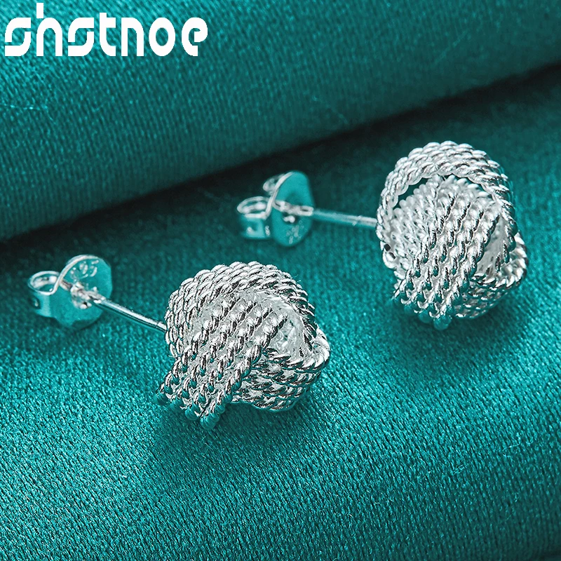 

SHSTONE 925 Sterling Silver 9mm Two Hoop Braided Stud Earrings Fashion Jewelry For Women Bridal Wedding Engagement Birthday Gift