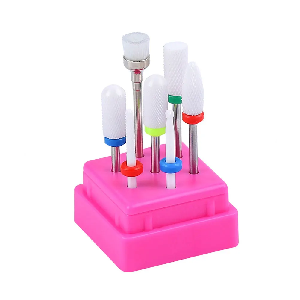 

4pcs Nail Manicure Drill Bits Box Container Ceramic Tungsten Steel Nail Polish Head Box Organizer Nail Stand