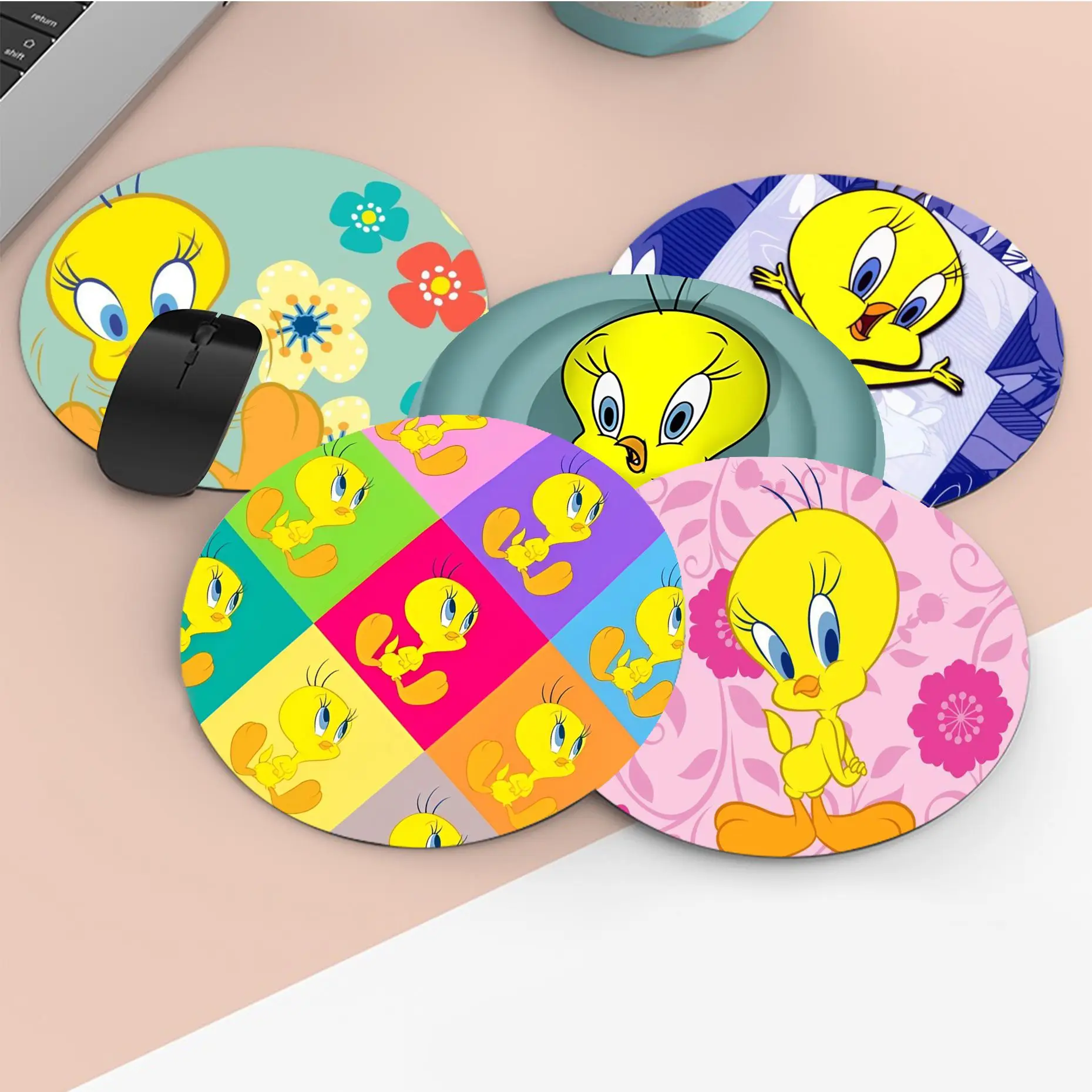 Yellow Cartoon Tweety Bird Mousepad Round Custom Skin Office