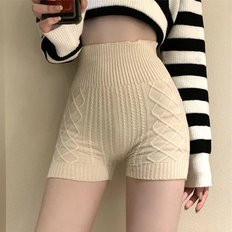 

Women Safety Short Pants Knitted Panties High Waist Underwear Solid Shorts Push Up Hip 2023 Spring Autumn Seamless Underpants