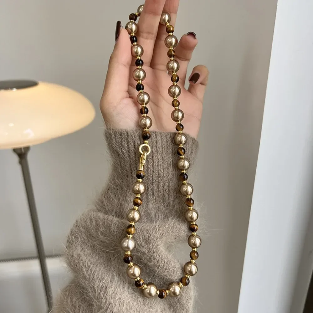 Очаровательное модное ожерелье-цепочка с натуральным тигровым глазом и камнем