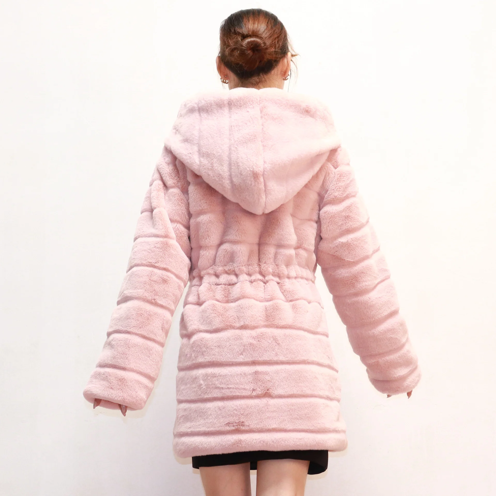 ICCLEK 2019 fur coat women's imitation rabbit fur coat hat belt imitation fur coat