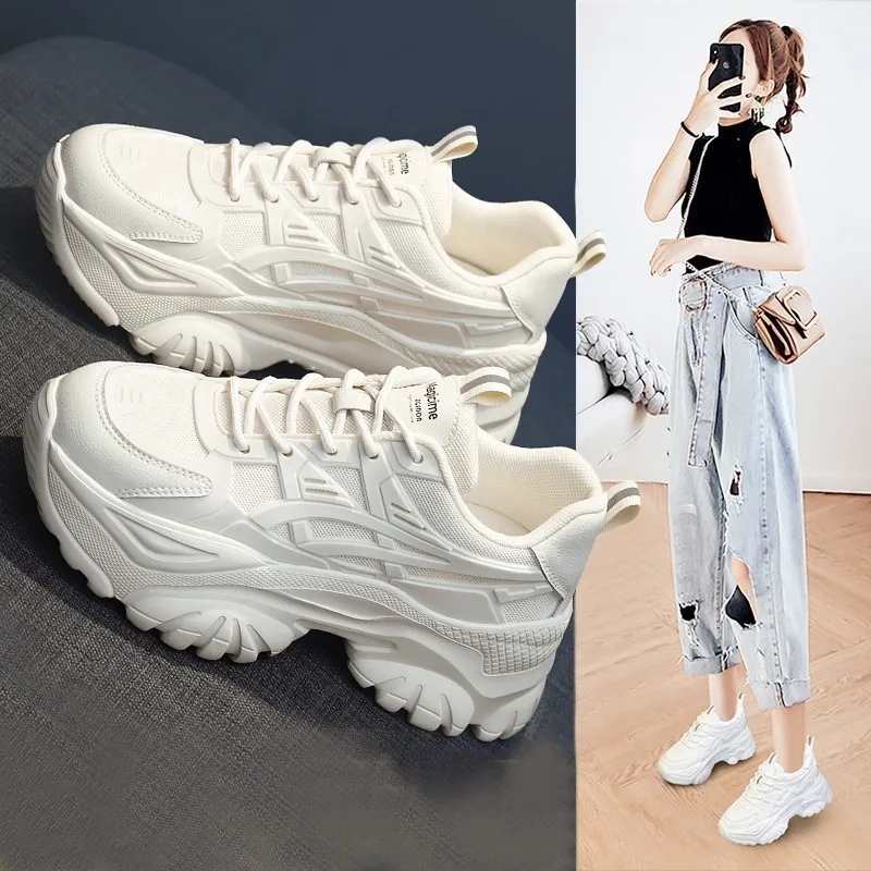 

2023 New Women Sneakers White Fashion Thick Sole Casual Ladies Vulcanized Shoes Sport Platform Flats Sneaker Woman