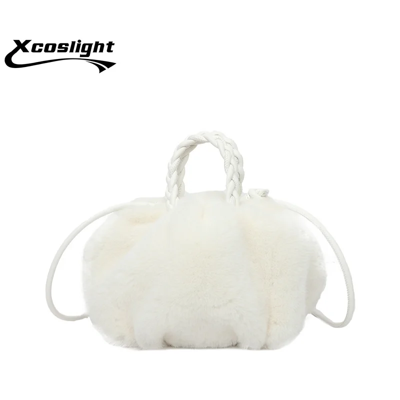 

2022 Popular Warm Winter Women Handbags Plush Ladies Cloud Rabbit Shaped Cute Female Clutch Purse Bag
