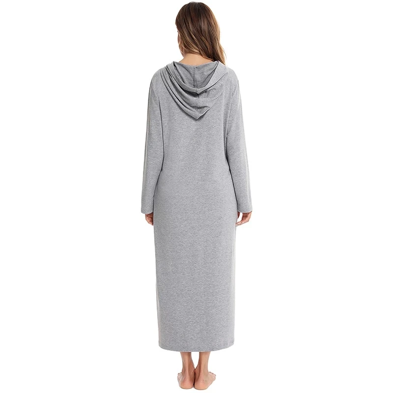 Autumn Women's Zipper Front Robe Coat With Pockets Modal Bathrobe Hooded Solid Long Sleeve Night Wear Sleepwear Women Gown 2023