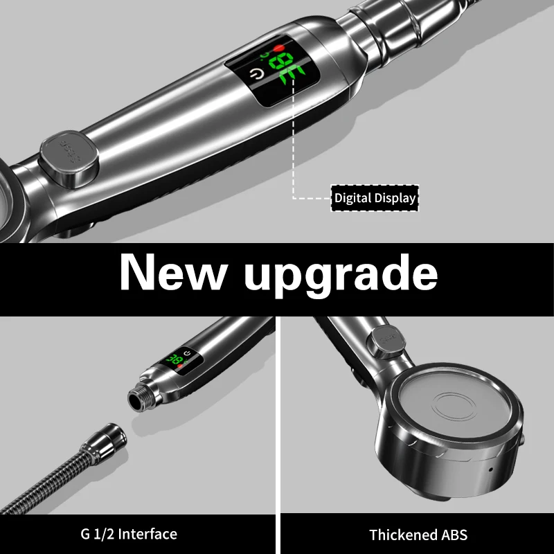 samodra temperature display shower head handheld no charging required bathroom high pressure water saving 4 modes shower head free global shipping