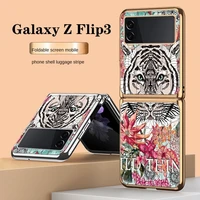 flower tiger stripe painted protective case for samsung z flip3 shockproof phone case galaxy z flip3 5g glass phone case