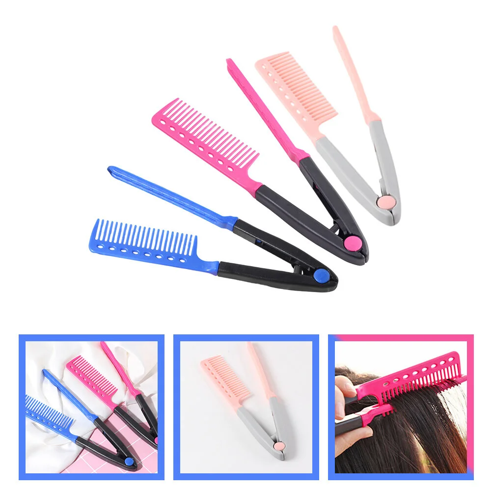

3 Pcs Foldable Comb Hairdressing Straightener V-shaped Straightening Non Electric 25x7cm Salon Combs Plastic