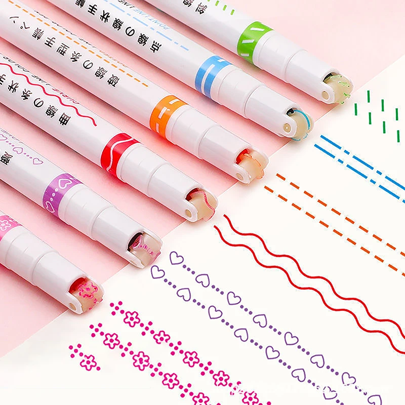 

Funny Double Line Pattern Outline Marker Pen Hand Account Multi-colored Curve Pen Quick Dry Mark Notes Painting Highlighter