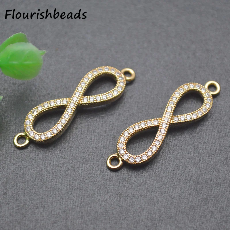 Wholesale Nickel Free Anti Fading Gold Silver Plated CZ Pave Number Eight Connector Charms for Diy Jewelry Bracelet Making 10pcs