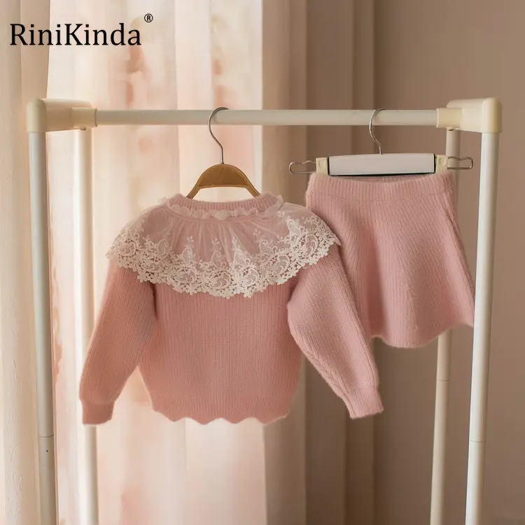 

RiniKinda Kids Girls Clothes Set Warm Winter Outfits Toddler Girl Cardigan and Skirt Baby Kids Clothing Sets Knitted Sweater