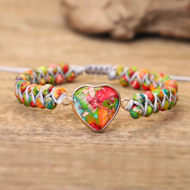 

Vintage Heart Emperor Stone Bracelet for Women Braided Double Wrap Beads Yoga Adjustable Bracelet Couple Lover Bohemia Jewelry